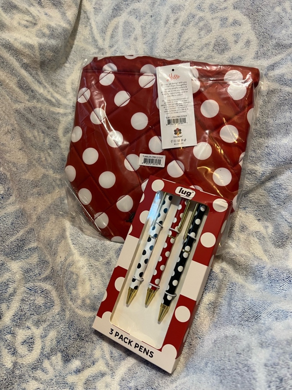 lug Crimson Large Dot Tumbler Storage Pouch with Matching Pen Set